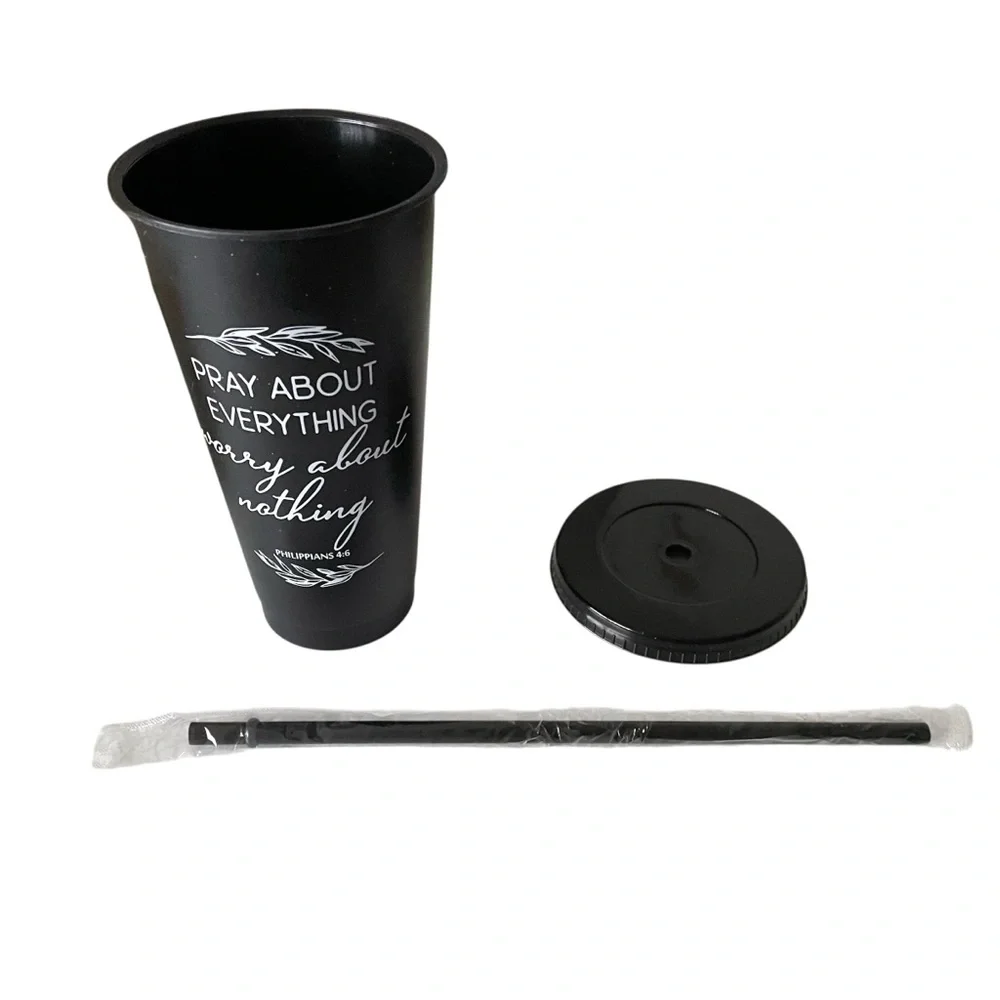 Acrylic Travel Tumbler with Straw Inspirational Verse Philippians 4:6 24 oz.